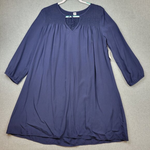 Old Navy Dress Womens Medium Blue Long Sleeve Smocked Chambray New - Picture 1 of 16